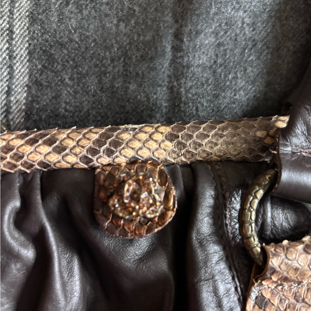 Clara Kasavina Handmade Chocolate Brown Leather Python Snake Skin Bag - Picture 3 of 10